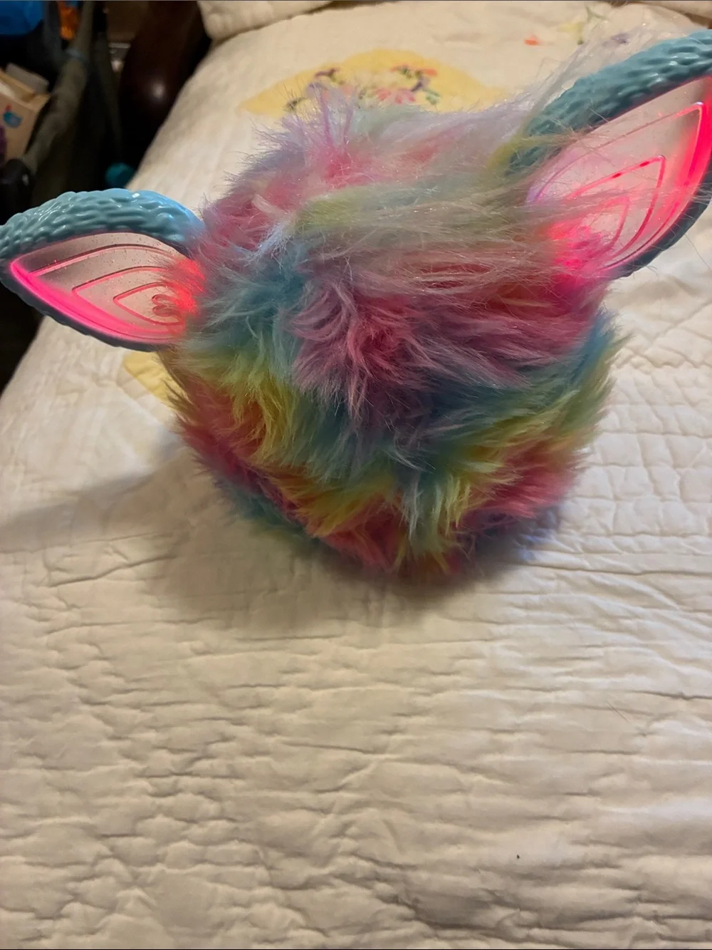 Interactive Rainbow Plush Bird Toy with Light-Up Heart and Ears